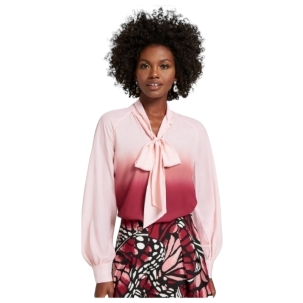 Ombre-Print Bow-Neck Blouse